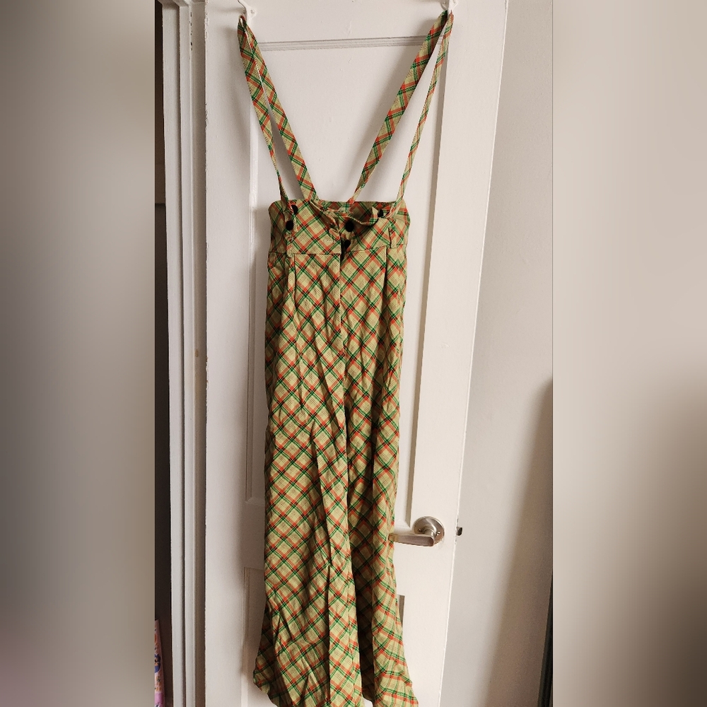 Collectif Plaid Suspender Holiday Jumpsuit - Picture 2 of 3
